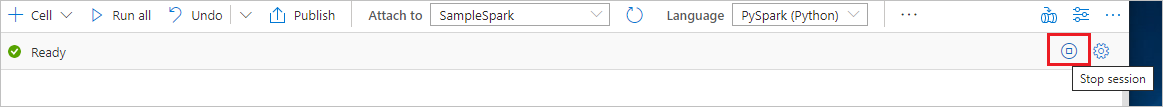 Skärmbild som visar knappen Stoppa session i statusfältet.