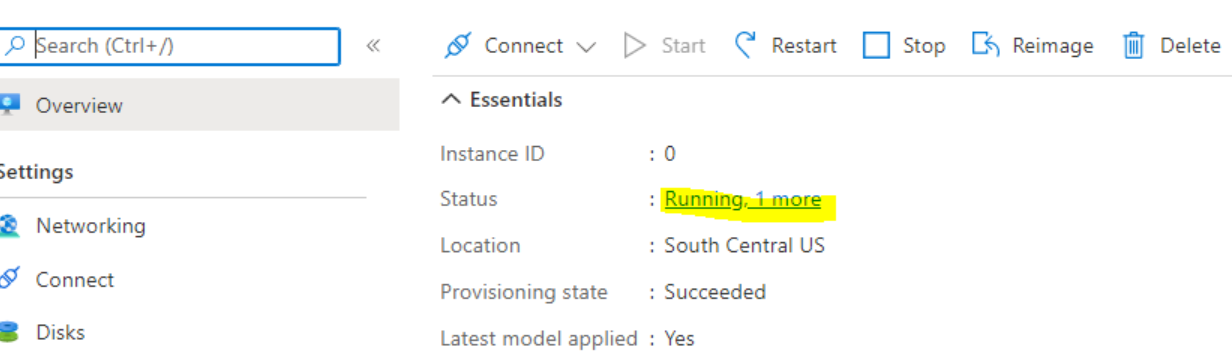 Skärmbild som visar VMSS-programstatus.