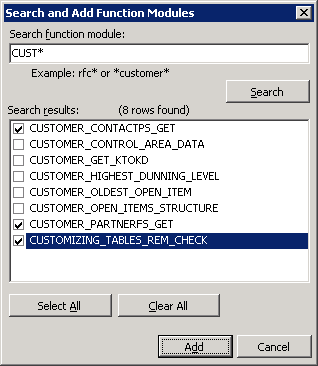 DDEX plug-in Search and Add Modules dialog box