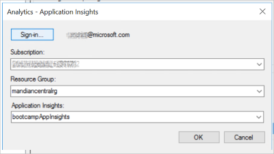 Select the Azure Application Insights instance in BizTalk Server