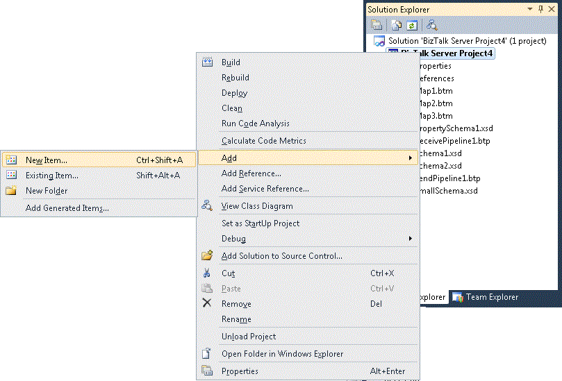 Solution Explorer menu