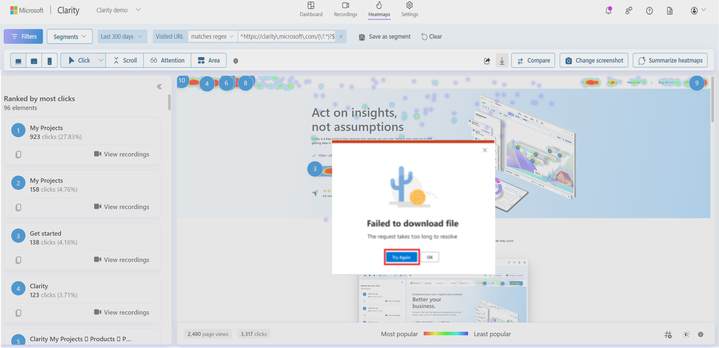 Select try again to download heatmap csv.