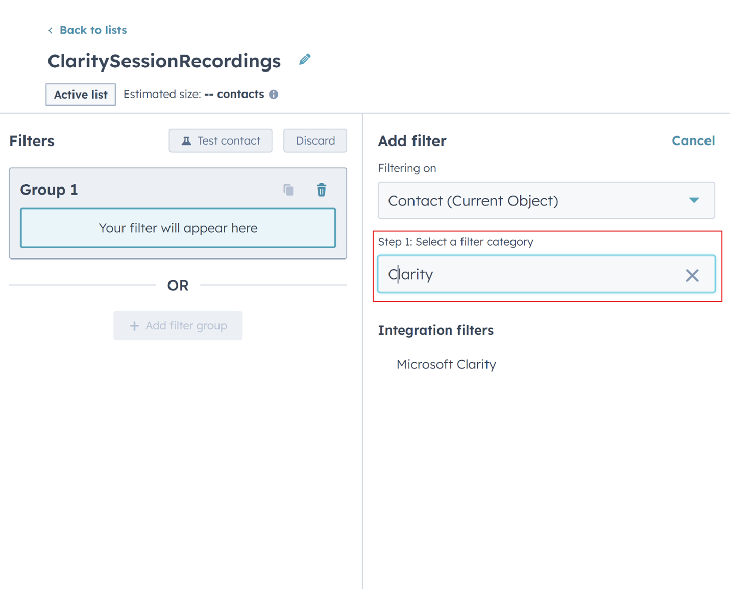 Select Clarity as filter category.