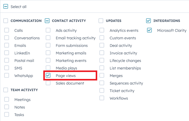 select pageviews in hubspot contact filters.