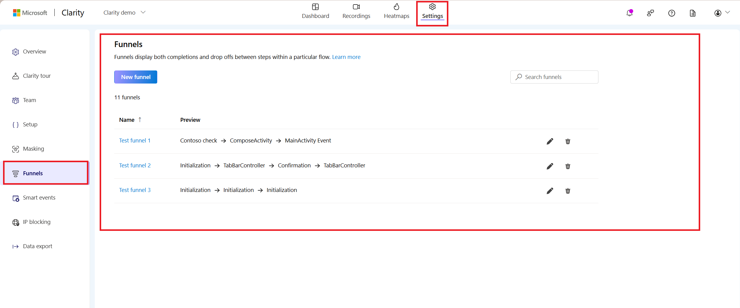 Funnels in SDK settings.