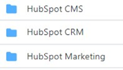 Skärmbild av mappar för de tre HubSpot-anslutningarna.