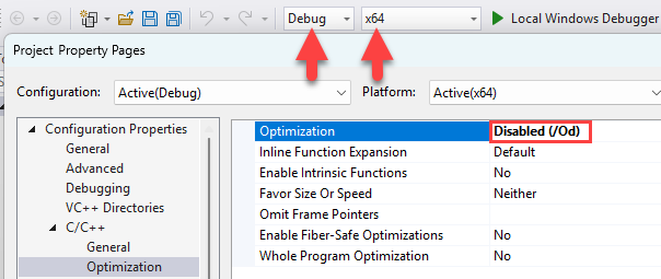 Screenshot of the Visual Studio Property Pages dialog.