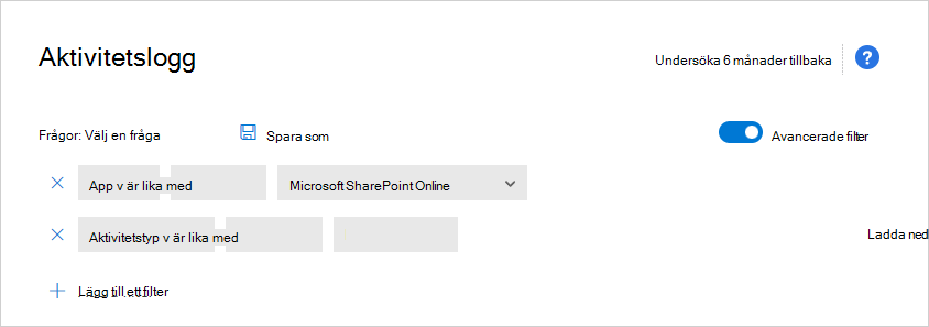 avancerat aktivitetsloggfilter.