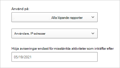 Skärmbild som visar hur du konfigurerar programanvändningsfilter och startdatumet för att höja användningsaviseringar.