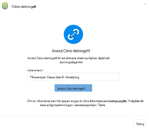 anslut Citrix ShareFile-instansens namn.