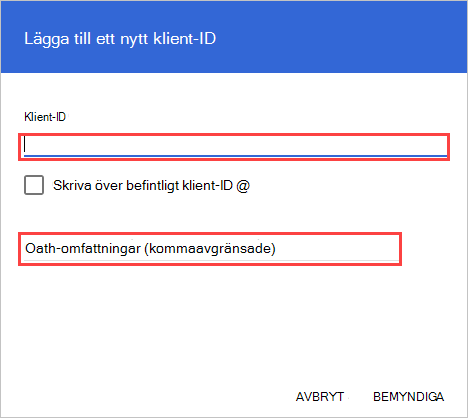 Auktorisera nytt klient-ID på Google Workspace.