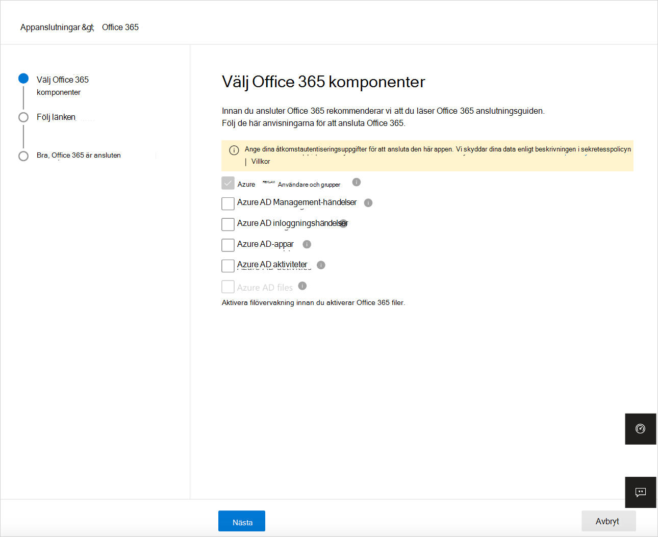 ansluta O365-komponenter.