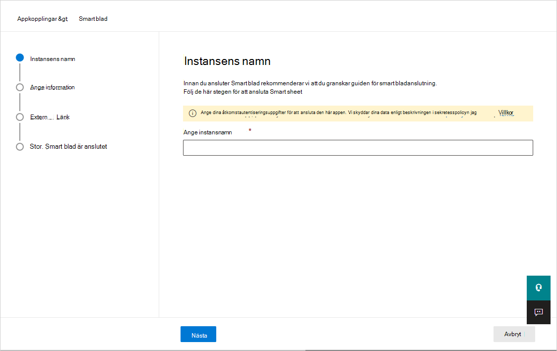 Skärmbild som visar knappen Anslut smartblad.