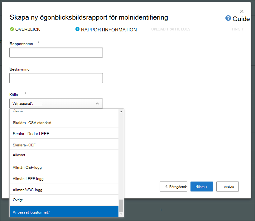 Skärmbild av dialogrutan Skapa ny ögonblicksbild av molnidentifiering.