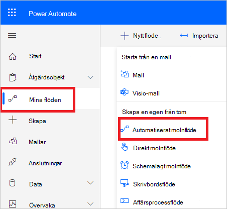 Skapa ett nytt flöde i Power Automate.