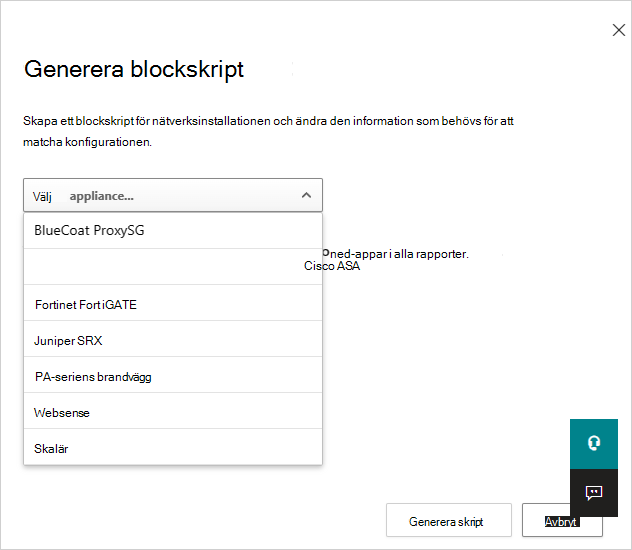 Popup-fönstret Generera blockskript.