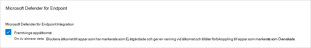 Skärmbild som visar hur du aktiverar blockering med Defender för Endpoint.