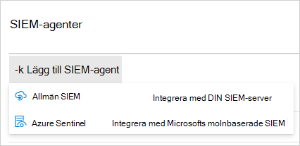 Skärmbild som visar menyn Lägg till SIEM-integrering.