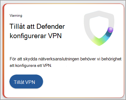 Skärmbild som visar en rekommendation om att konfigurera en VPN-anslutning.