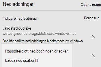 Listor nedladdningen som osäker, men ger ett alternativ för att fortsätta med nedladdningen