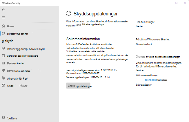 Uppdatera definitioner i Microsoft Defender Antivirus