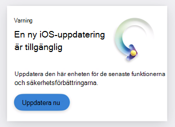 Skärmbild av ett kort som talar om för användaren att en iOS-uppdatering är tillgänglig.