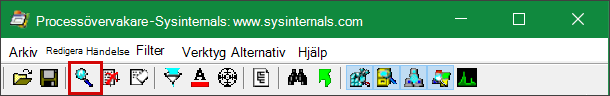 Skärmbild som visar förstoringsglasikonen.