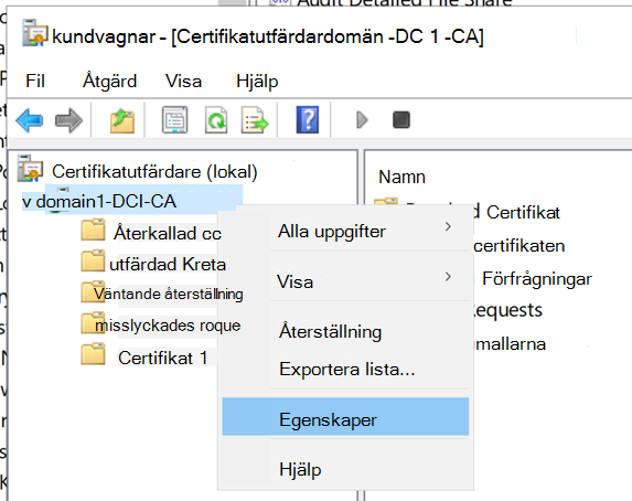 Skärmbild av dialogrutan Certifikatutfärdare.