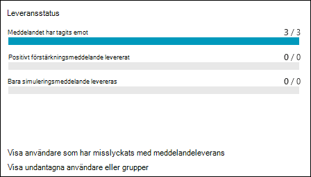 Avsnittet Leveransstatus på fliken Rapport i en simuleringsrapport för en simulering.