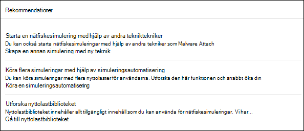 Avsnittet Rekommendationer på fliken Rapport i en simuleringsrapport för en simulering.