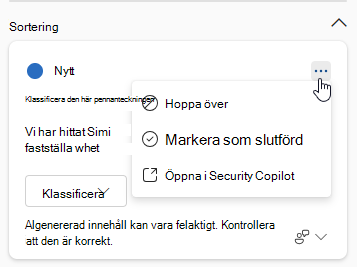 Skärmbild som visar de alternativ som är tillgängliga för användare i ett guidat svarskort på Copilot-sidopanelen.