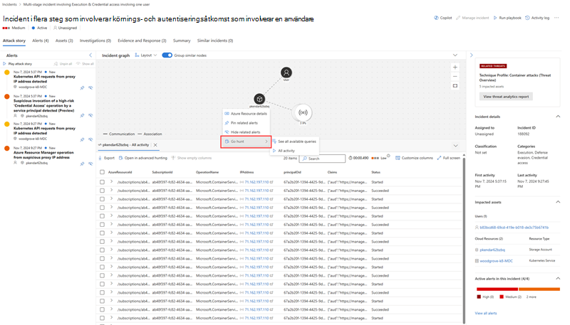 Markera åtgärden go hunt i incidentdiagrammet.