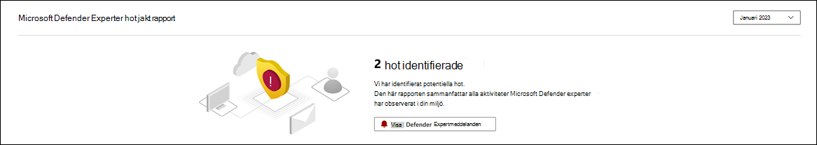 Skärmbild av det översta avsnittet i rapporten som visar antalet identifierade hot