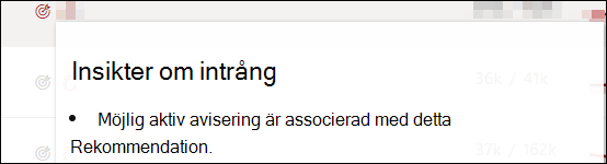 Exempel på en text om intrångsinsikter som kan visas när du hovrar över ikonen. Den här säger 