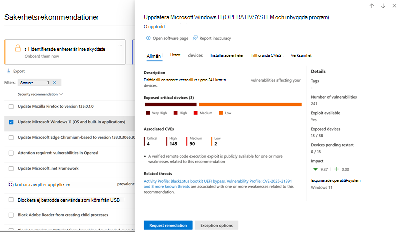 Exempel på en utfälld säkerhetsrekommendationssida.