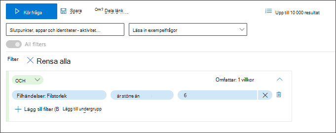 Skärmbild av tal som tredje villkor