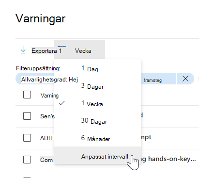 Markera alternativet för anpassat intervall i datum- och tidsväljaren i aviseringskön.