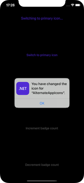 En exempelavisering när en app ändras till den primära ikonen