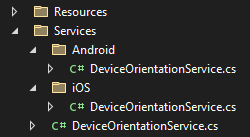 DeviceOrientationService classes using folder-based multi-targeting.