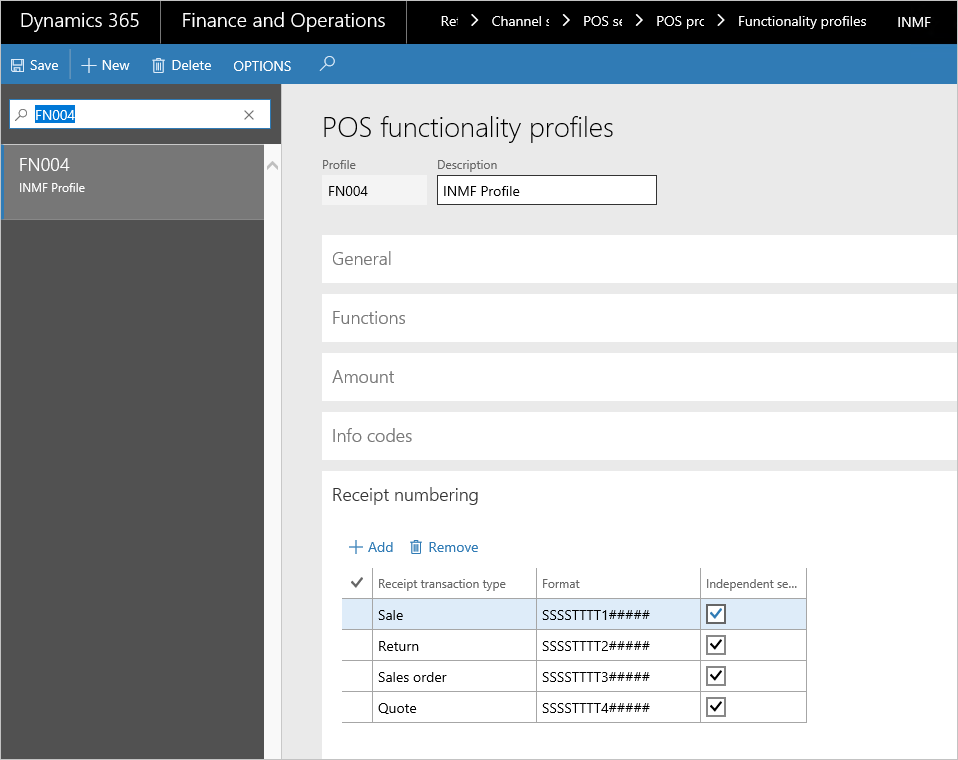 POS functionality profile.