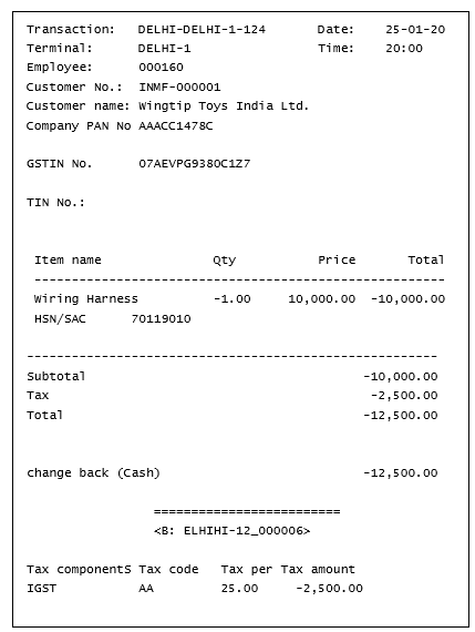 Scenario 4 receipt example.