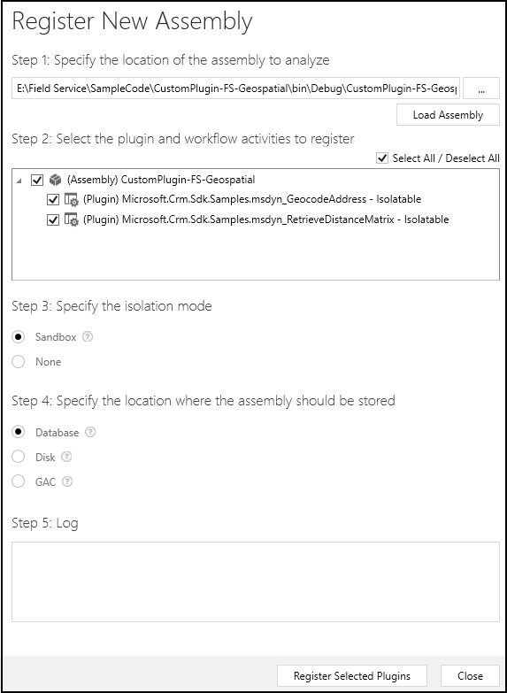 The Register New Assembly dialog box