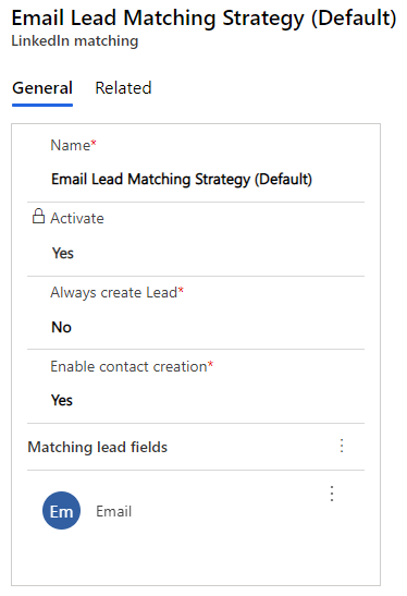 Matchningsinställningar för LinkedIn-leads.