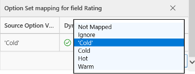 Menyn Mappning av alternativuppsättning.