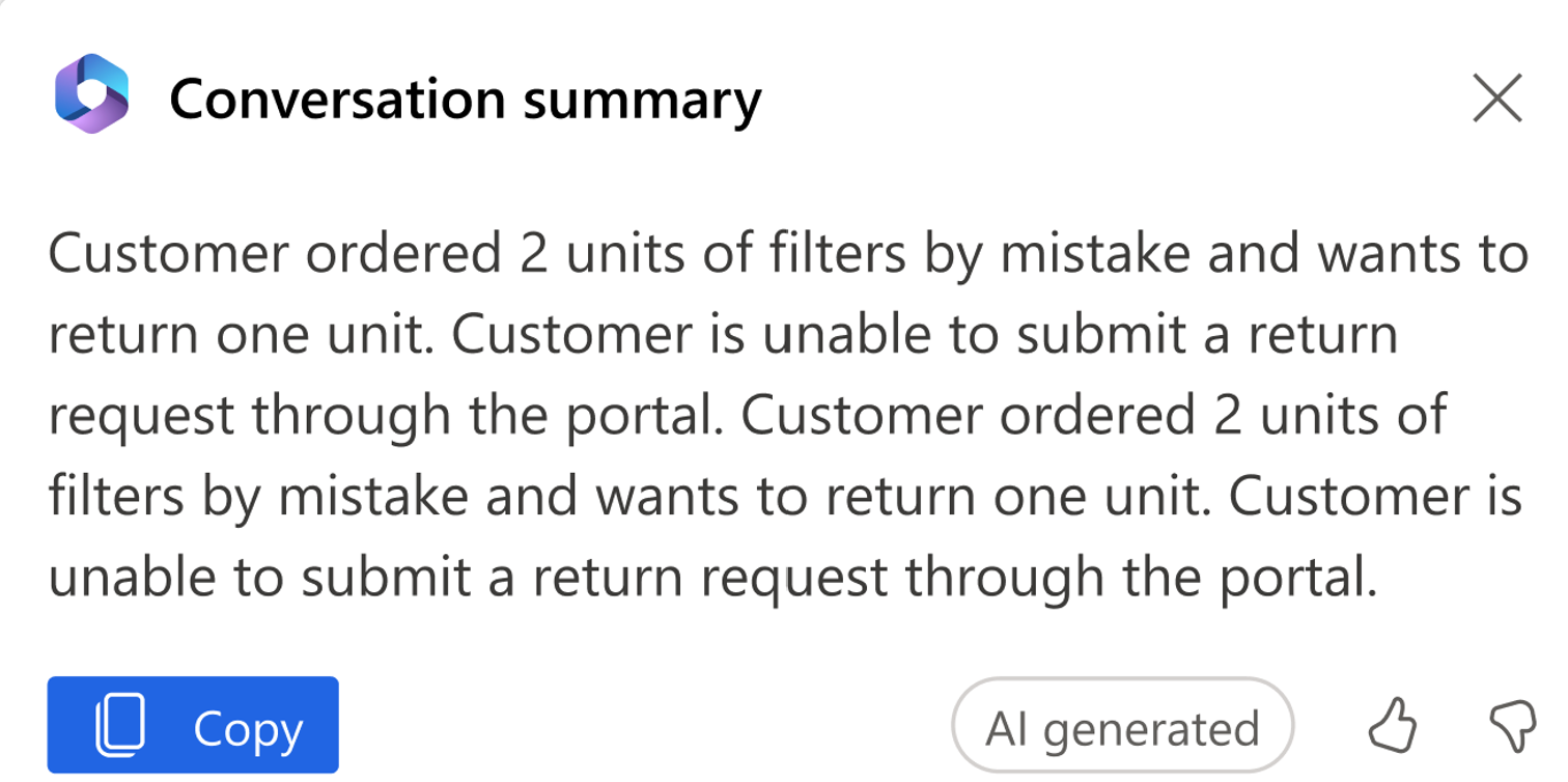 Skärmbild av en Copilot-konversationssammanfattning.