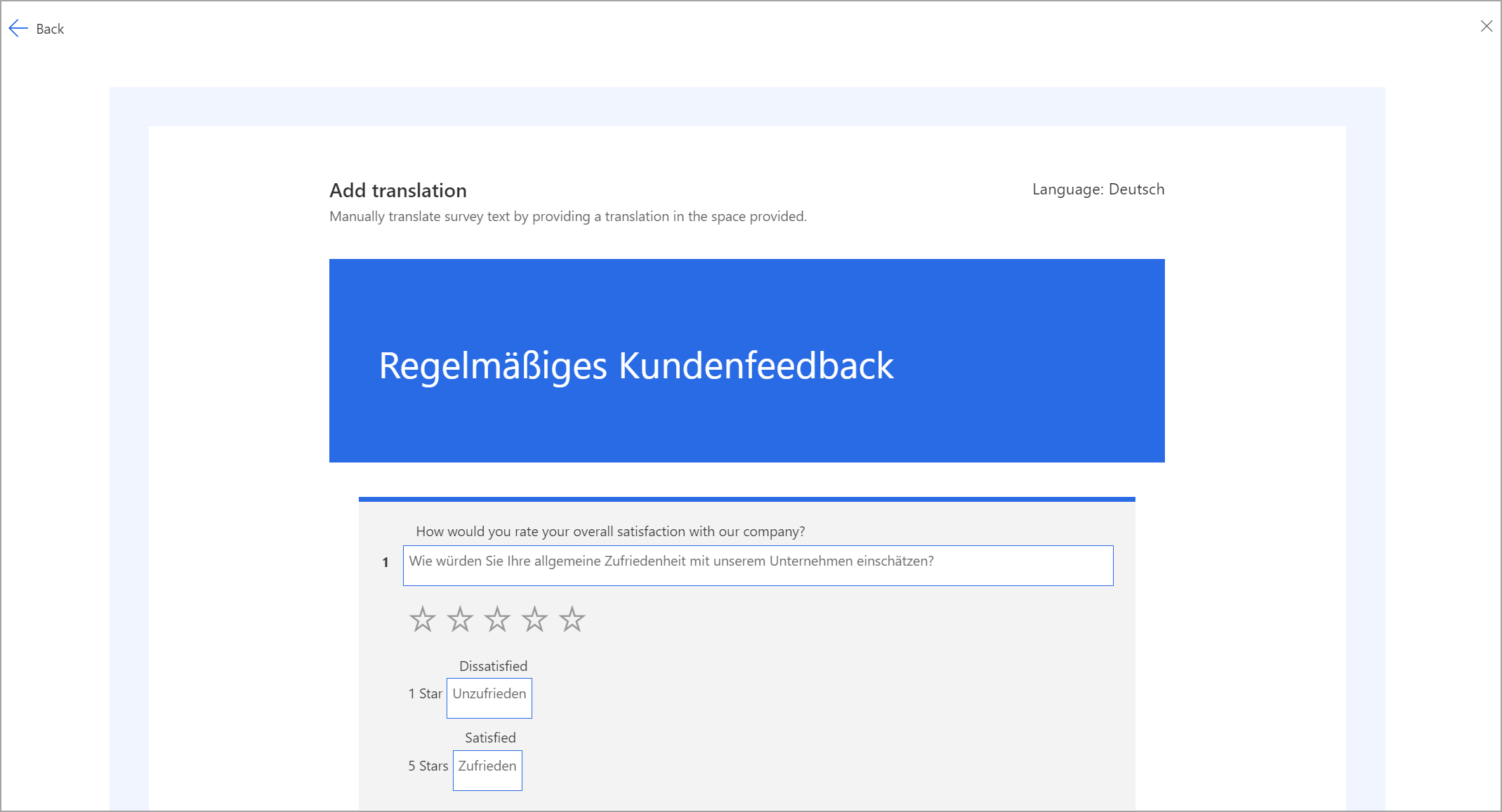 Översatt text har lagts till för några få element i undersökningen.