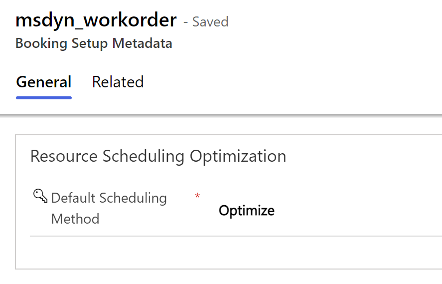 Skärmbild som visar bokningskonfigurationens metadata med standardschemaläggningsmetoden inställd på Optimera.