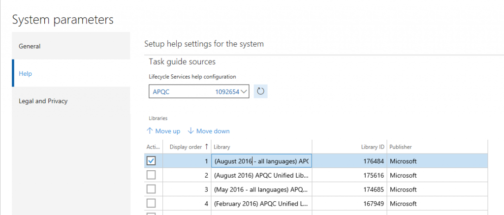 System Parameters form with Help settings.