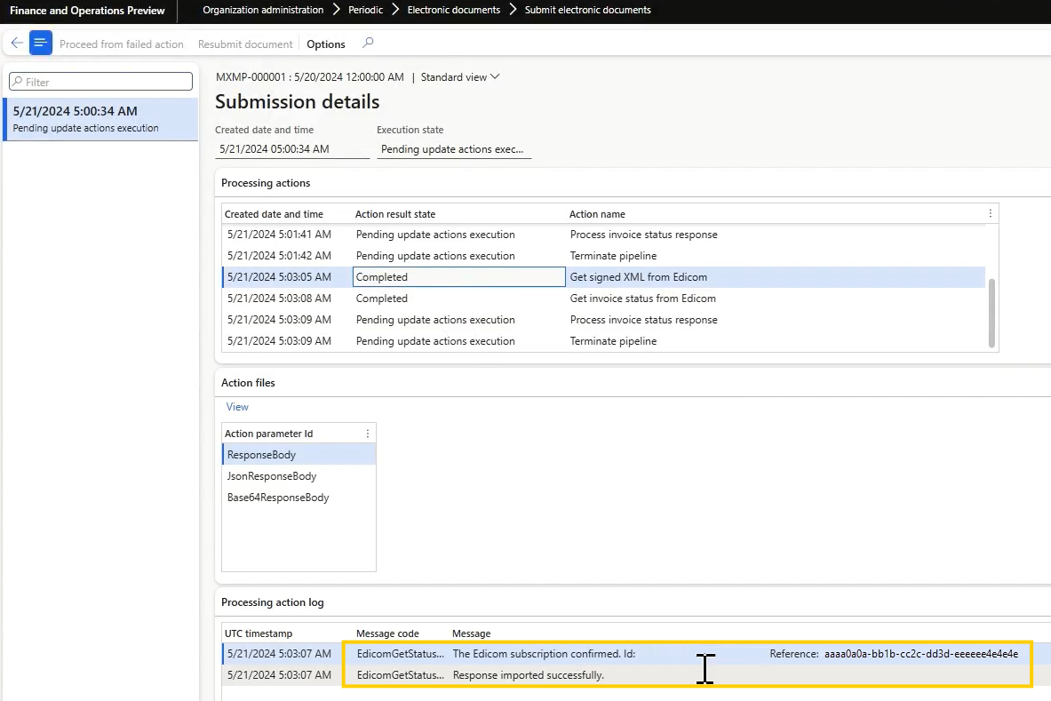 Screenshot that shows the signed XML received.