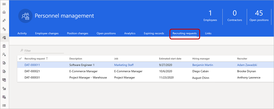 Visa rekryteringsförfrågningar i Personalhantering.